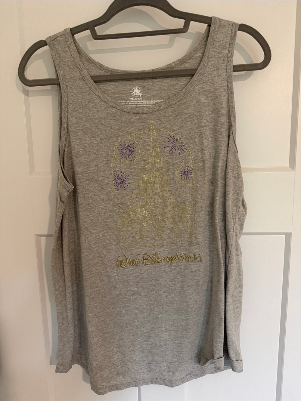 Disney Gray Tank Top with Gold and Purple Castle Graphic